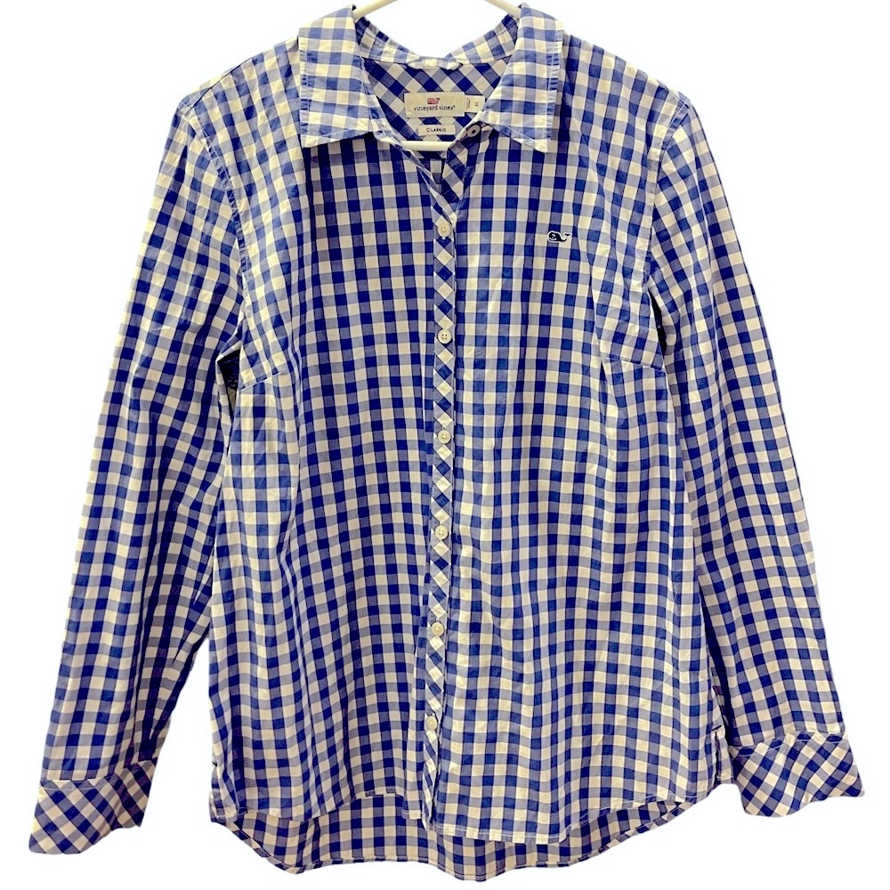 Vineyard Vines Blue Classic Gingham Long Sleeve Button Down Size 12